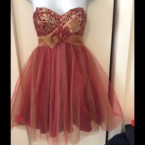 Burgundy/Red and Gold Faviana Dress